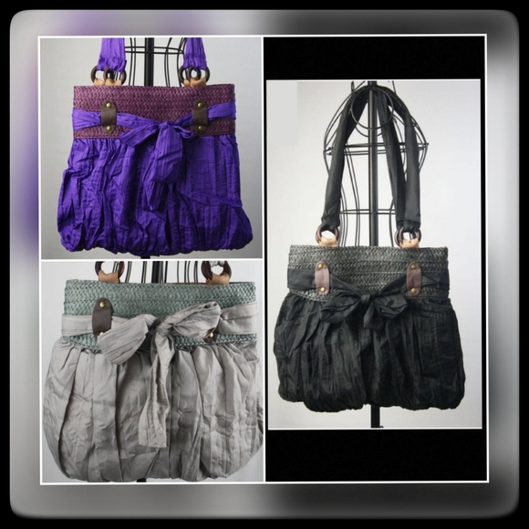 Handbags - Crinkle Crepe Bags-Purple, Grey